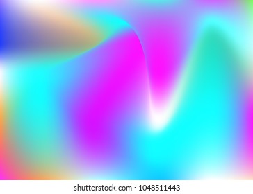 Holographic abstract background. Bright holographic backdrop with gradient mesh. 90s, 80s retro style. Pearlescent graphic template for brochure, banner, wallpaper, mobile screen.