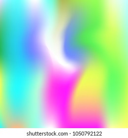 Holographic abstract background. Bright holographic backdrop with gradient mesh. 90s, 80s retro style. Iridescent graphic template for brochure, flyer, poster design, wallpaper, mobile screen.