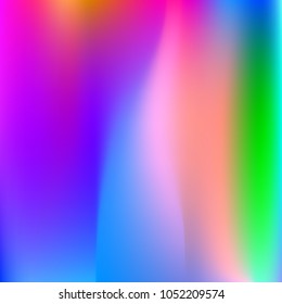 Holographic abstract background. Bright holographic backdrop with gradient mesh. 90s, 80s retro style. Pearlescent graphic template for brochure, flyer, poster design, wallpaper, mobile screen.