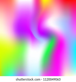 Holographic abstract background. Bright holographic backdrop with gradient mesh. 90s, 80s retro style. Iridescent graphic template for brochure, flyer, poster design, wallpaper, mobile screen.