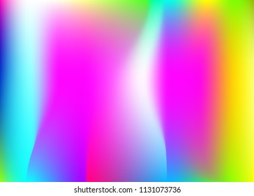 Holographic abstract background. Bright holographic backdrop with gradient mesh. 90s, 80s retro style. Pearlescent graphic template for brochure, banner, wallpaper, mobile screen.