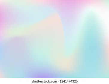 Holographic abstract background. Bright holographic backdrop with gradient mesh. 90s, 80s retro style. Pearlescent graphic template for placard, presentation, banner, brochure.