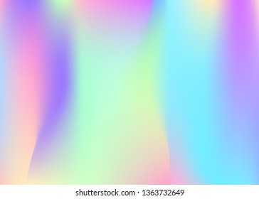Holographic abstract background. Bright holographic backdrop with gradient mesh. 90s, 80s retro style. Pearlescent graphic template for brochure, banner, wallpaper, mobile screen.
