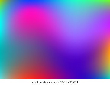 Holographic abstract background. Bright holographic backdrop with gradient mesh. 90s, 80s retro style. Pearlescent graphic template for brochure, flyer, poster design, wallpaper, mobile screen.