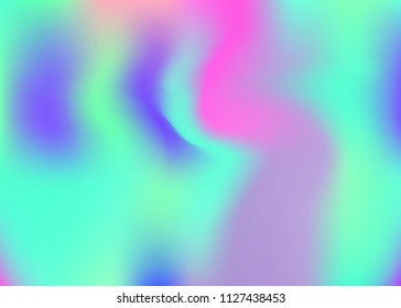 Holographic abstract background. Colorful holographic backdrop with gradient mesh. 90s, 80s retro style. Iridescent graphic template for book, annual, mobile interface, web app.