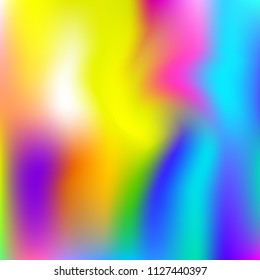 Holographic abstract background. Colorful holographic backdrop with gradient mesh. 90s, 80s retro style. Iridescent graphic template for brochure, flyer, poster design, wallpaper, mobile screen.
