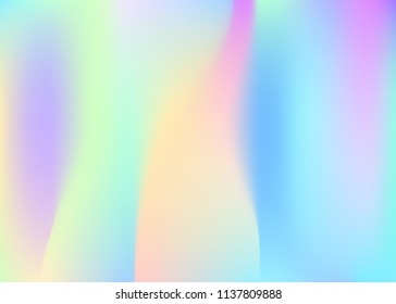 Holographic abstract background. Colorful holographic backdrop with gradient mesh. 90s, 80s retro style. Iridescent graphic template for brochure, banner, wallpaper, mobile screen.