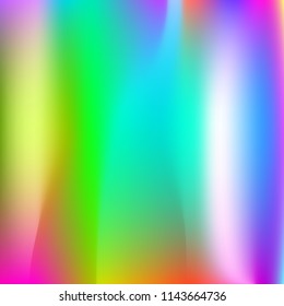 Holographic abstract background. Colorful holographic backdrop with gradient mesh. 90s, 80s retro style. Iridescent graphic template for banner, flyer, cover design, mobile interface, web app.