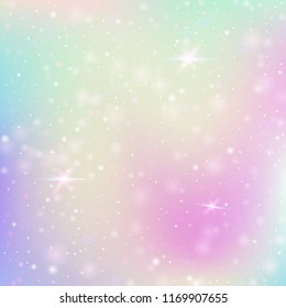 Holographic abstract background. Colorful holographic backdrop with gradient mesh. 90s, 80s retro style. Pearlescent graphic template for brochure, flyer, poster design, wallpaper, mobile screen.