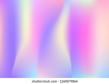 Holographic abstract background. Colorful holographic backdrop with gradient mesh. 90s, 80s retro style. Iridescent graphic template for banner, flyer, cover design, mobile interface, web app.