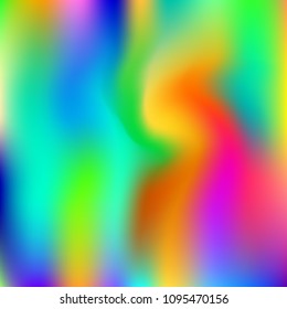 Holographic abstract background. Futuristic holographic backdrop with gradient mesh. 90s, 80s retro style. Iridescent graphic template for brochure, flyer, poster design, wallpaper, mobile screen.