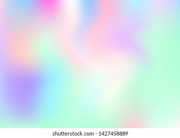 Holographic abstract background. Futuristic holographic backdrop with gradient mesh. 90s, 80s retro style. Iridescent graphic template for book, annual, mobile interface, web app.
