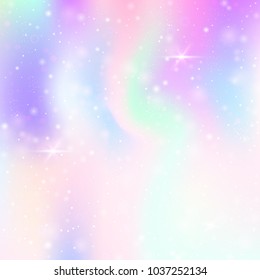 Holographic abstract background. Liquid holographic backdrop with gradient mesh. 90s, 80s retro style. Iridescent graphic template for banner, flyer, cover design, mobile interface, web app.