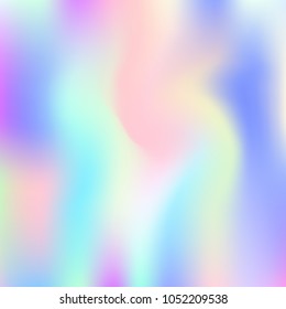 Holographic abstract background. Liquid holographic backdrop with gradient mesh. 90s, 80s retro style. Iridescent graphic template for banner, flyer, cover design, mobile interface, web app.
