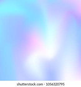 Holographic abstract background. Liquid holographic backdrop with gradient mesh. 90s, 80s retro style. Pearlescent graphic template for brochure, flyer, poster design, wallpaper, mobile screen.