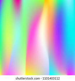 Holographic abstract background. Liquid holographic backdrop with gradient mesh. 90s, 80s retro style. Pearlescent graphic template for brochure, flyer, poster design, wallpaper, mobile screen.