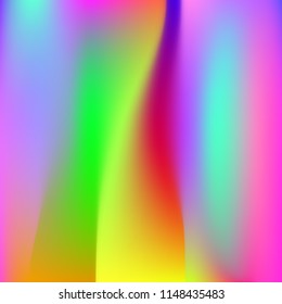 Holographic abstract background. Liquid holographic backdrop with gradient mesh. 90s, 80s retro style. Pearlescent graphic template for banner, flyer, cover design, mobile interface, web app.