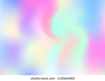 Holographic abstract background. Liquid holographic backdrop with gradient mesh. 90s, 80s retro style. Pearlescent graphic template for placard, presentation, banner, brochure.