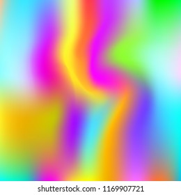 Holographic abstract background. Liquid holographic backdrop with gradient mesh. 90s, 80s retro style. Iridescent graphic template for brochure, flyer, poster design, wallpaper, mobile screen.
