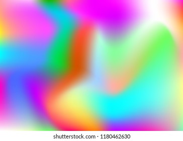 Holographic abstract background. Liquid holographic backdrop with gradient mesh. 90s, 80s retro style. Iridescent graphic template for brochure, banner, wallpaper, mobile screen.