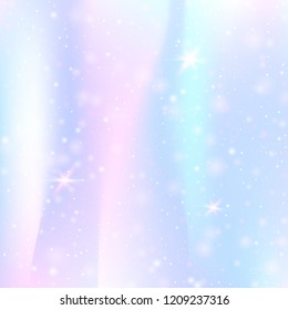 Holographic abstract background. Liquid holographic backdrop with gradient mesh. 90s, 80s retro style. Iridescent graphic template for banner, flyer, cover design, mobile interface, web app.