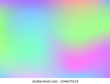 Holographic abstract background. Liquid holographic backdrop with gradient mesh. 90s, 80s retro style. Iridescent graphic template for banner, flyer, cover design, mobile interface, web app.
