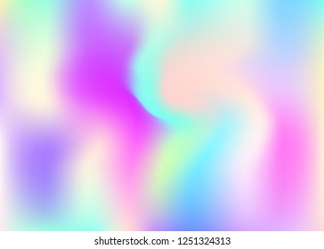 Holographic abstract background. Liquid holographic backdrop with gradient mesh. 90s, 80s retro style. Iridescent graphic template for book, annual, mobile interface, web app.