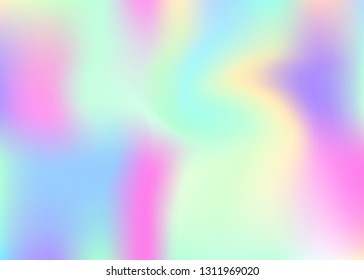 Holographic abstract background. Liquid holographic backdrop with gradient mesh. 90s, 80s retro style. Iridescent graphic template for brochure, banner, wallpaper, mobile screen.