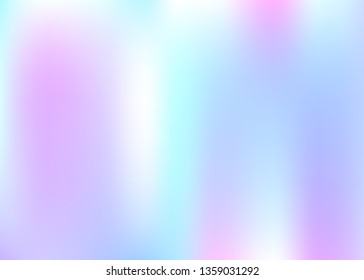 Holographic abstract background. Liquid holographic backdrop with gradient mesh. 90s, 80s retro style. Iridescent graphic template for brochure, flyer, poster design, wallpaper, mobile screen.