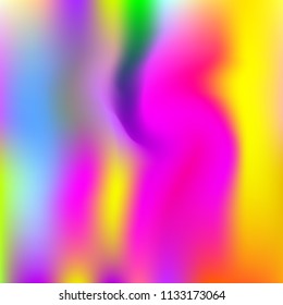 Holographic abstract background. Minimal holographic backdrop with gradient mesh. 90s, 80s retro style. Iridescent graphic template for banner, flyer, cover design, mobile interface, web app.