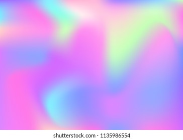 Holographic abstract background. Minimal holographic backdrop with gradient mesh. 90s, 80s retro style. Pearlescent graphic template for brochure, flyer, poster design, wallpaper, mobile screen.