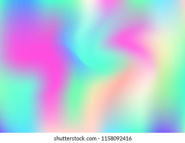 Holographic abstract background. Minimal holographic backdrop with gradient mesh. 90s, 80s retro style. Pearlescent graphic template for brochure, banner, wallpaper, mobile screen.