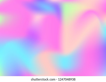 Holographic abstract background. Minimal holographic backdrop with gradient mesh. 90s, 80s retro style. Iridescent graphic template for book, annual, mobile interface, web app.