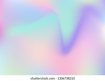 Holographic abstract background. Minimal holographic backdrop with gradient mesh. 90s, 80s retro style. Iridescent graphic template for placard, presentation, banner, brochure.