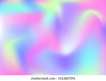 Holographic abstract background. Minimal holographic backdrop with gradient mesh. 90s, 80s retro style. Iridescent graphic template for banner, flyer, cover design, mobile interface, web app.