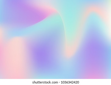 Holographic abstract background. Multicolor holographic backdrop with gradient mesh. 90s, 80s retro style. Pearlescent graphic template for placard, presentation, banner, brochure.
