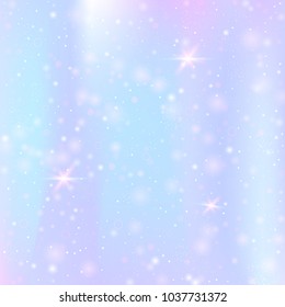 Holographic abstract background. Multicolor holographic backdrop with gradient mesh. 90s, 80s retro style. Pearlescent graphic template for banner, flyer, cover design, mobile interface, web app.
