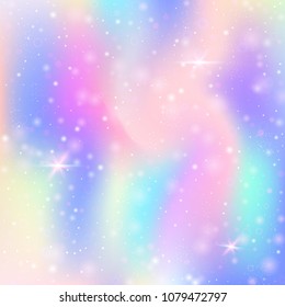 Holographic abstract background. Multicolor holographic backdrop with gradient mesh. 90s, 80s retro style. Iridescent graphic template for banner, flyer, cover design, mobile interface, web app.