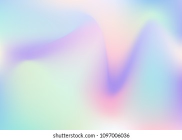 Holographic abstract background. Multicolor holographic backdrop with gradient mesh. 90s, 80s retro style. Pearlescent graphic template for placard, presentation, banner, brochure.