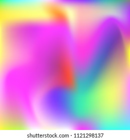 Holographic abstract background. Multicolor holographic backdrop with gradient mesh. 90s, 80s retro style. Iridescent graphic template for brochure, flyer, poster design, wallpaper, mobile screen.
