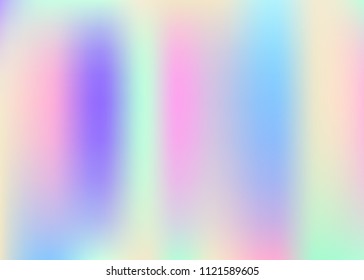 Holographic abstract background. Multicolor holographic backdrop with gradient mesh. 90s, 80s retro style. Pearlescent graphic template for brochure, banner, wallpaper, mobile screen.