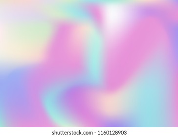 Holographic abstract background. Multicolor holographic backdrop with gradient mesh. 90s, 80s retro style. Pearlescent graphic template for banner, flyer, cover design, mobile interface, web app.