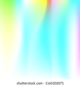 Holographic abstract background. Multicolor holographic backdrop with gradient mesh. 90s, 80s retro style. Iridescent graphic template for brochure, flyer, poster design, wallpaper, mobile screen.