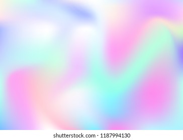 Holographic abstract background. Multicolor holographic backdrop with gradient mesh. 90s, 80s retro style. Iridescent graphic template for book, annual, mobile interface, web app.