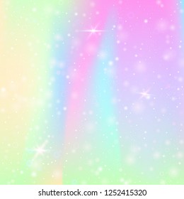 Holographic abstract background. Multicolor holographic backdrop with gradient mesh. 90s, 80s retro style. Pearlescent graphic template for banner, flyer, cover design, mobile interface, web app.