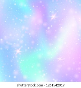 Holographic abstract background. Multicolor holographic backdrop with gradient mesh. 90s, 80s retro style. Pearlescent graphic template for brochure, flyer, poster design, wallpaper, mobile screen.