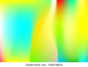 Holographic abstract background. Multicolor holographic backdrop with gradient mesh. 90s, 80s retro style. Pearlescent graphic template for placard, presentation, banner, brochure.