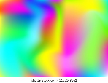 Holographic abstract background. Neon holographic backdrop with gradient mesh. 90s, 80s retro style. Pearlescent graphic template for placard, presentation, banner, brochure.