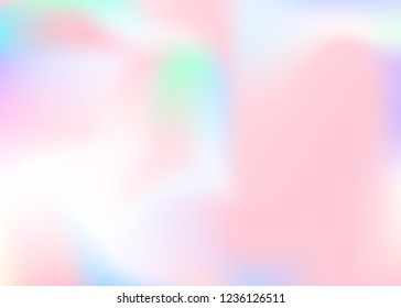 Holographic abstract background. Neon holographic backdrop with gradient mesh. 90s, 80s retro style. Pearlescent graphic template for brochure, flyer, poster design, wallpaper, mobile screen.