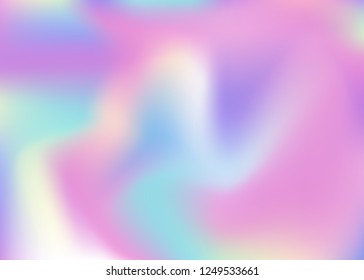 Holographic abstract background. Neon holographic backdrop with gradient mesh. 90s, 80s retro style. Pearlescent graphic template for brochure, flyer, poster design, wallpaper, mobile screen.